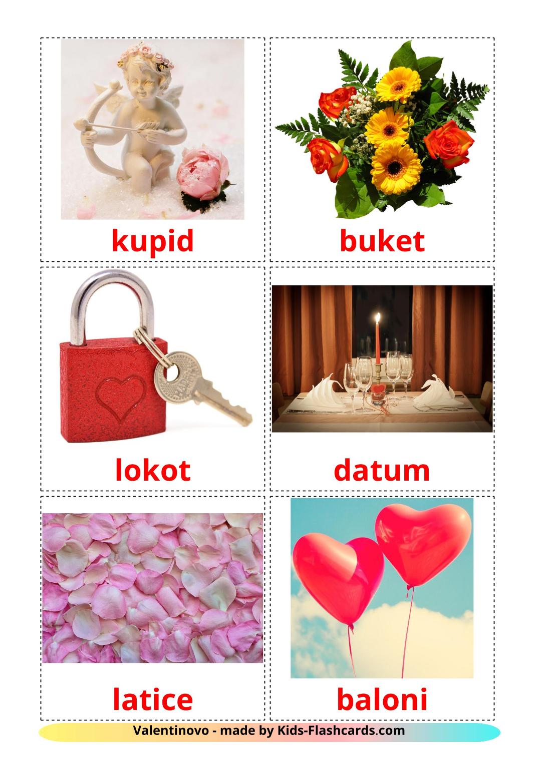 Valentine's Day - 18 Free Printable croatian Flashcards 