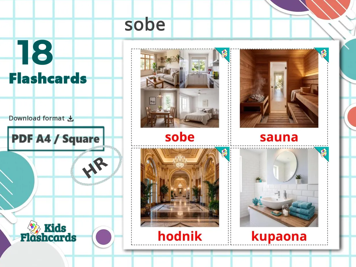 18 Printable Rooms Flashcards in Croatian (Free PDF)