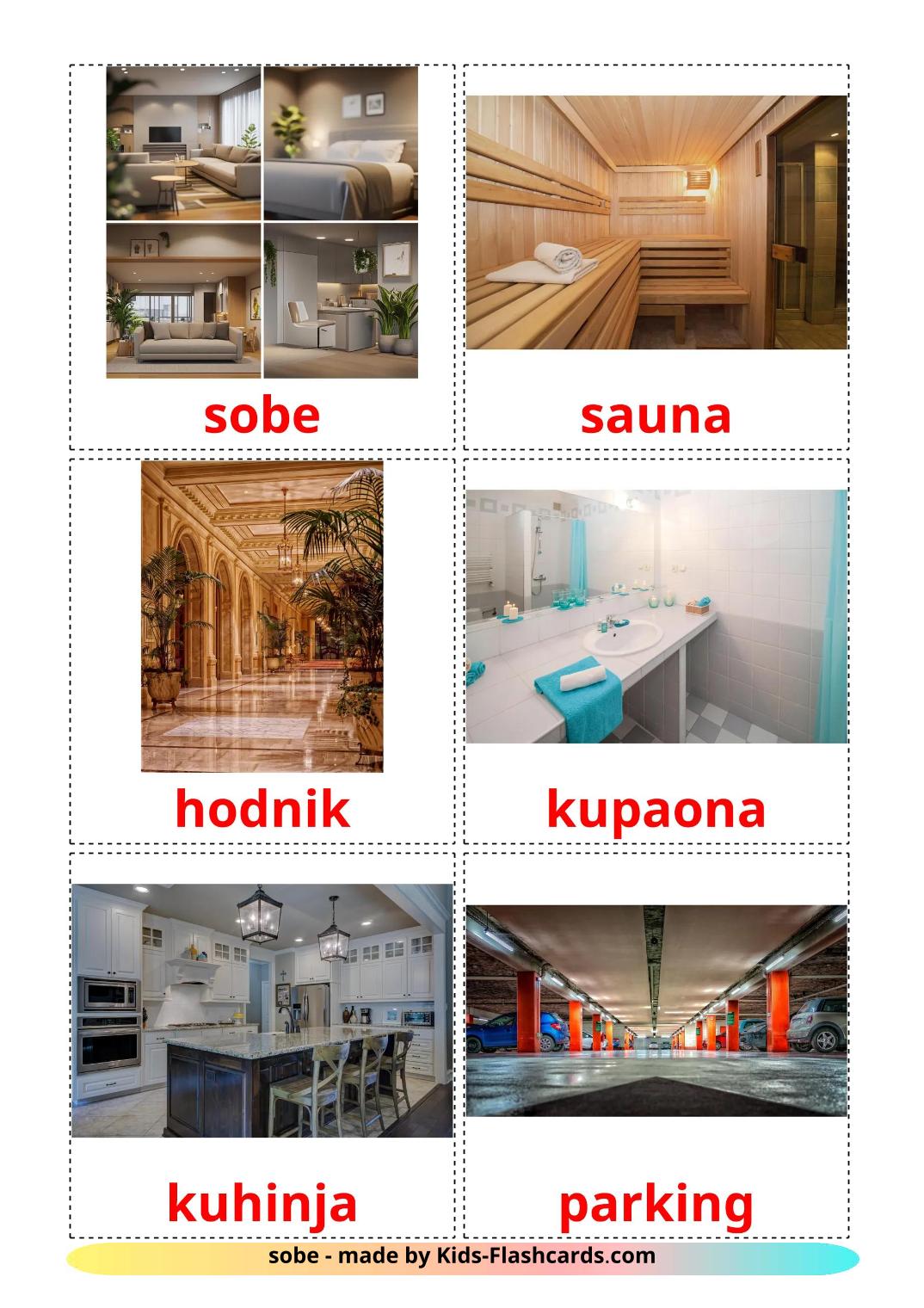 Rooms - 18 Free Printable croatian Flashcards 