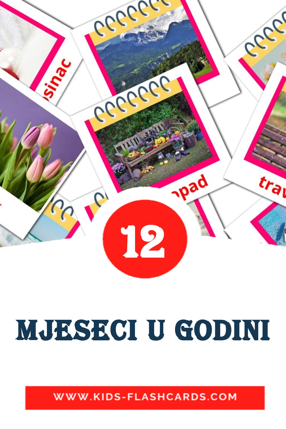 12 Cartões com Imagens de Mjeseci u godini para Jardim de Infância em croata