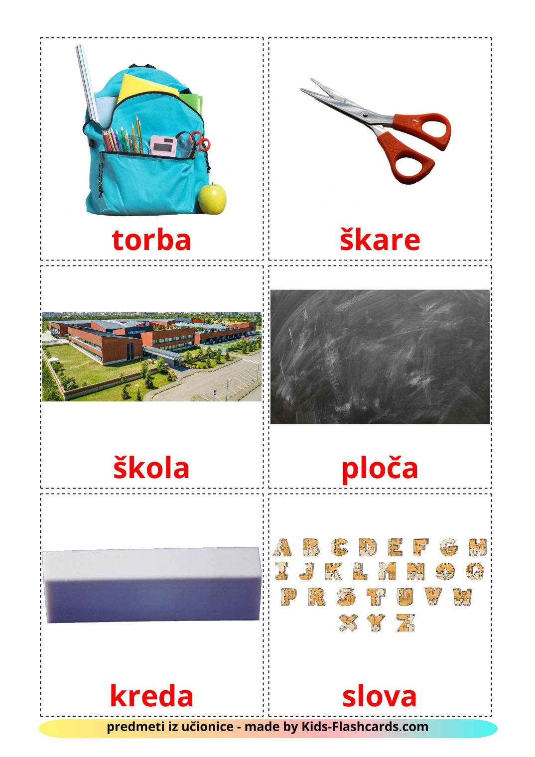 Classroom objects - 36 Free Printable croatian Flashcards 