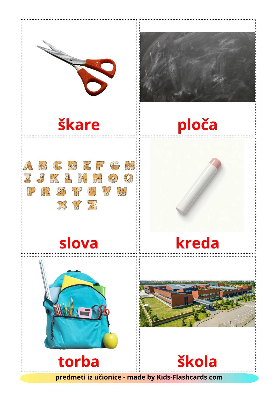 Classroom objects - 37 Free Printable croatian Flashcards 