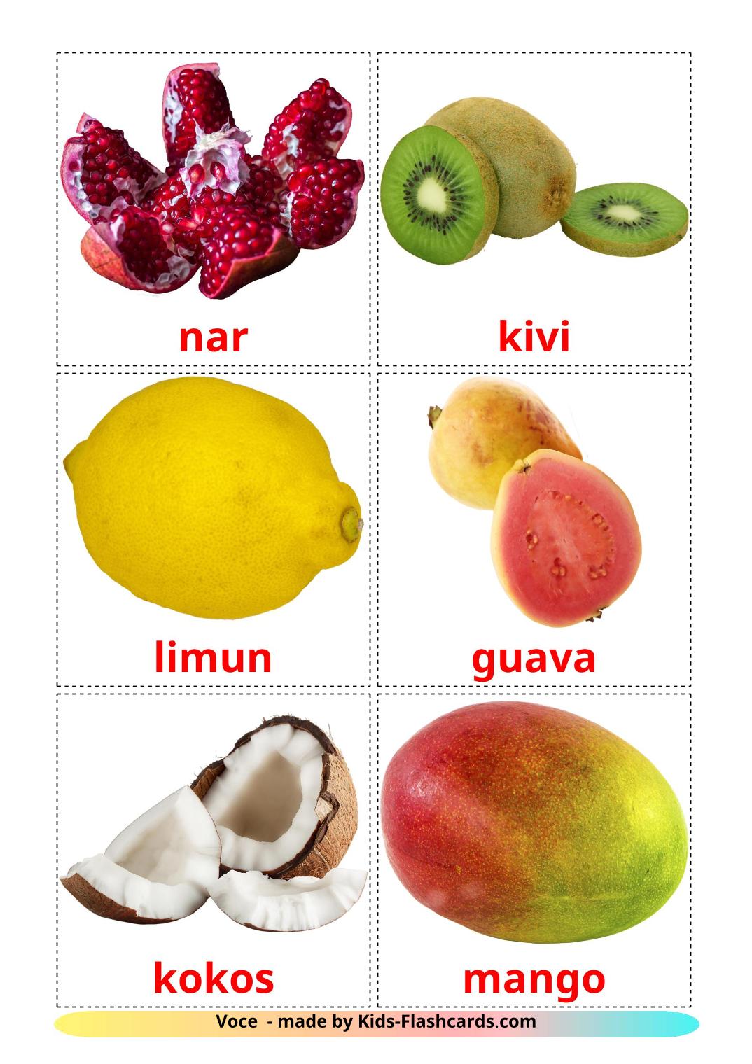 Les Fruits - 20 Flashcards croate imprimables gratuitement
