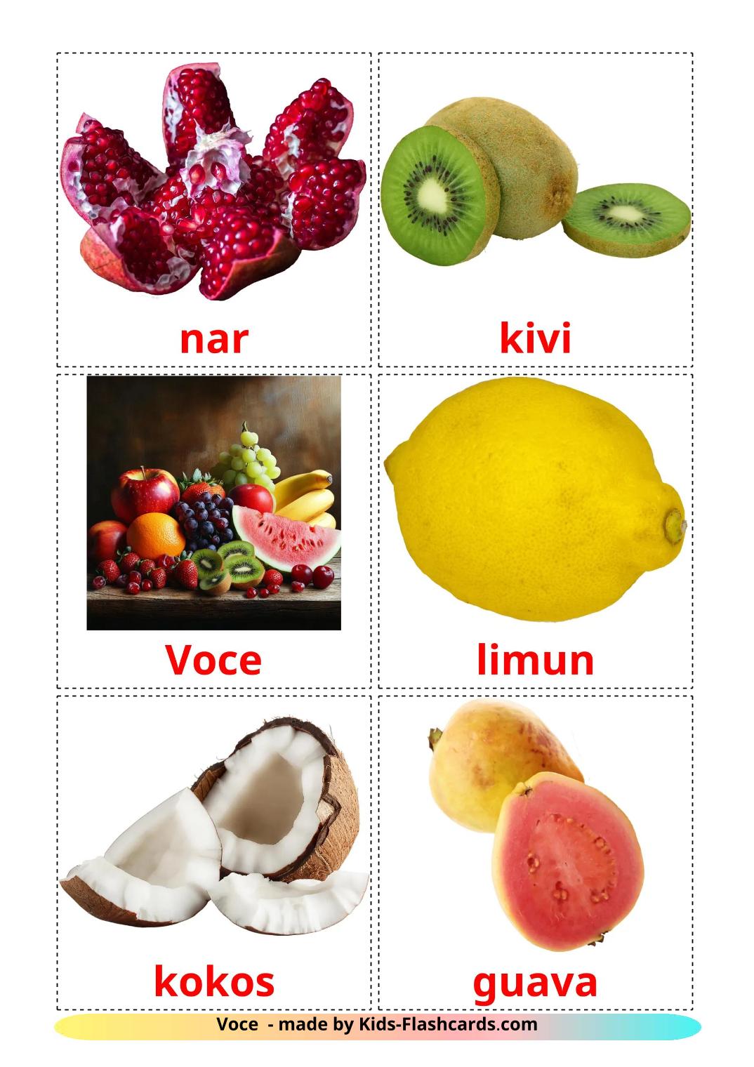 Fruits - 21 Free Printable croatian Flashcards 