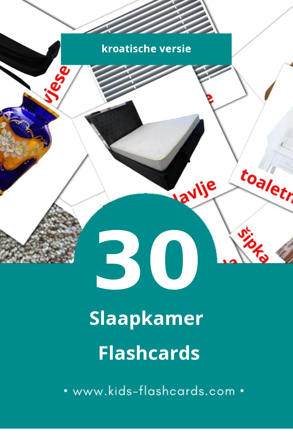 Visuele spavaća soba Flashcards voor Kleuters (30 kaarten in het Kroatisch)