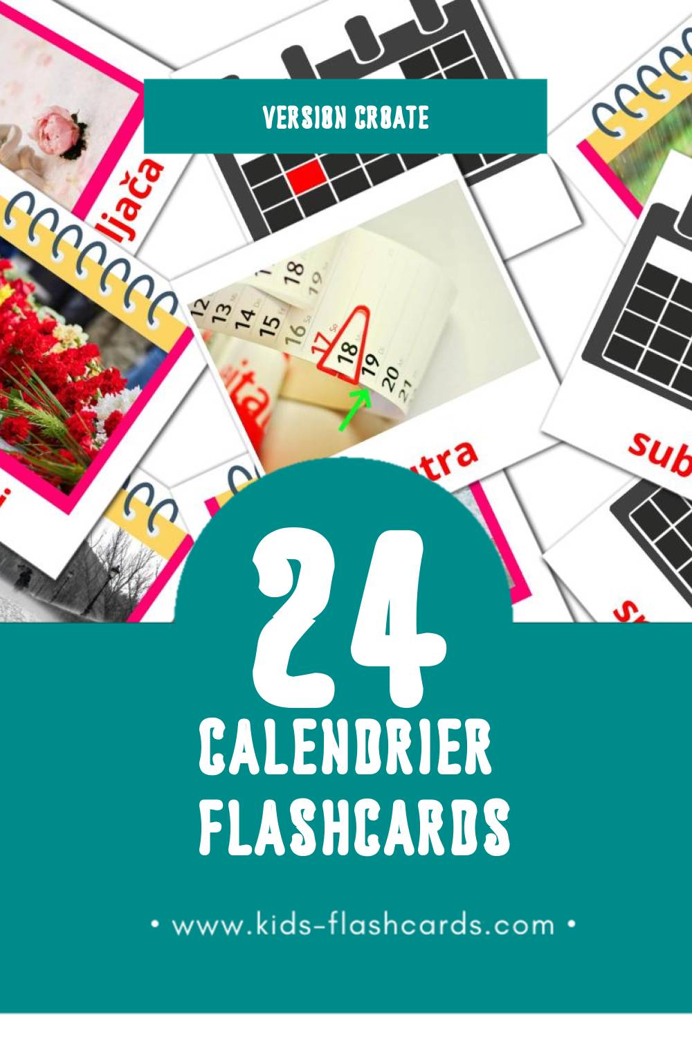Flashcards Visual kalendar pour les tout-petits (12 cartes en Croate)