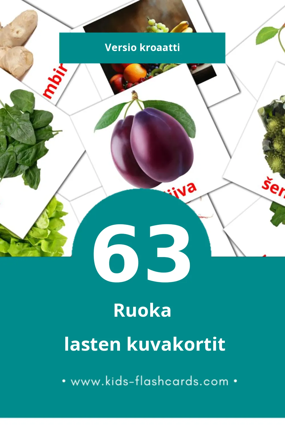 Hrana lasten kuvakortit pikkulapsille (63 korttia Kroaattiksi)
