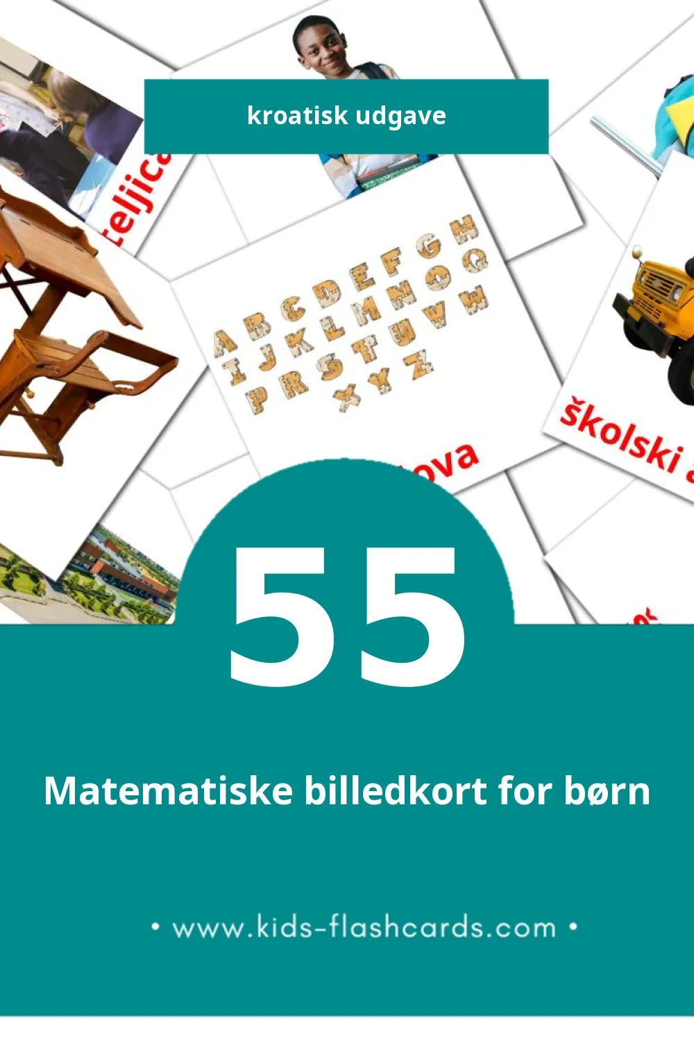 Visuelle billedkort for børn om škola til småbørn (55 kort på Kroatisk)