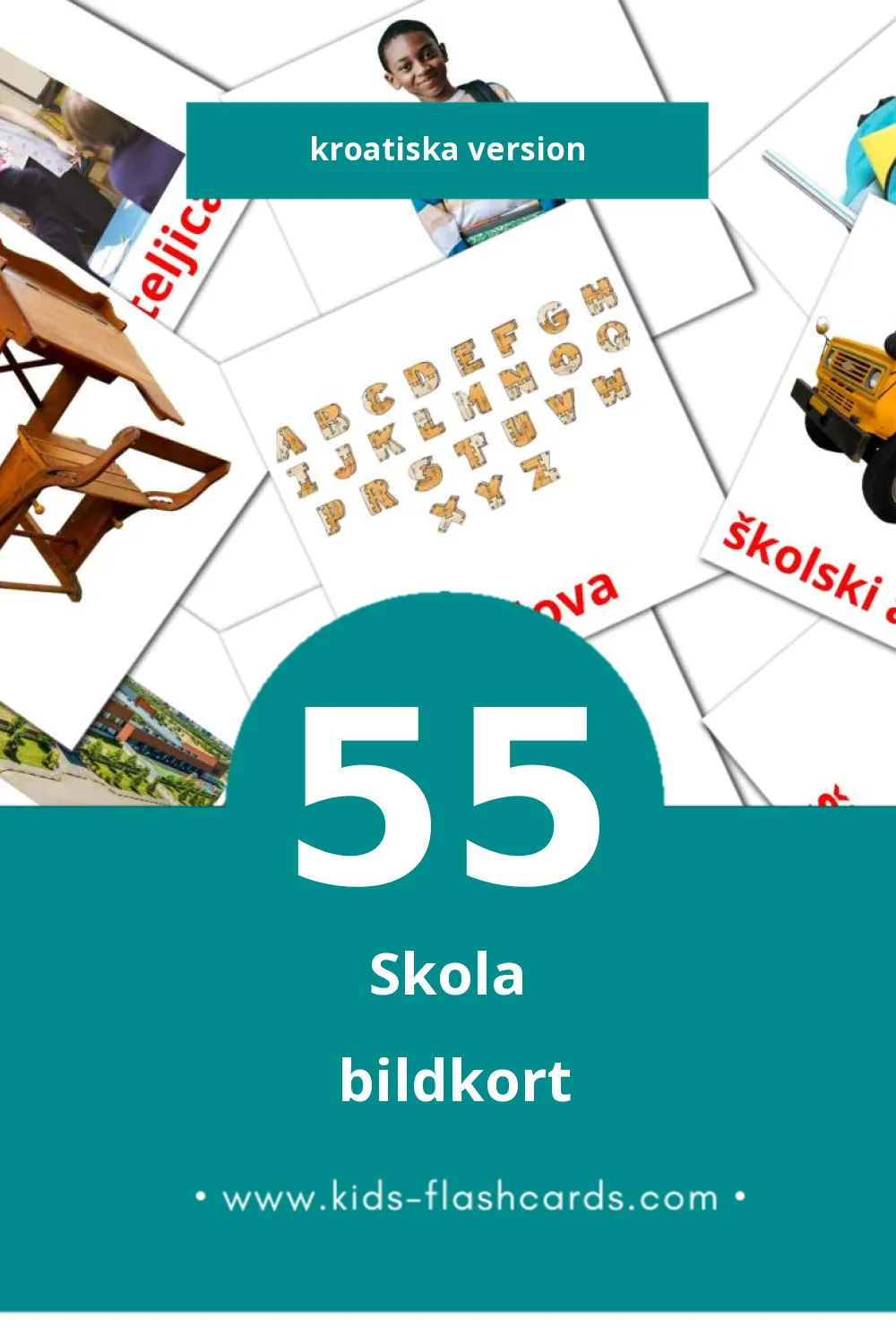 Visuella škola för småbarn (55 bildkort för barn på Kroatiska)