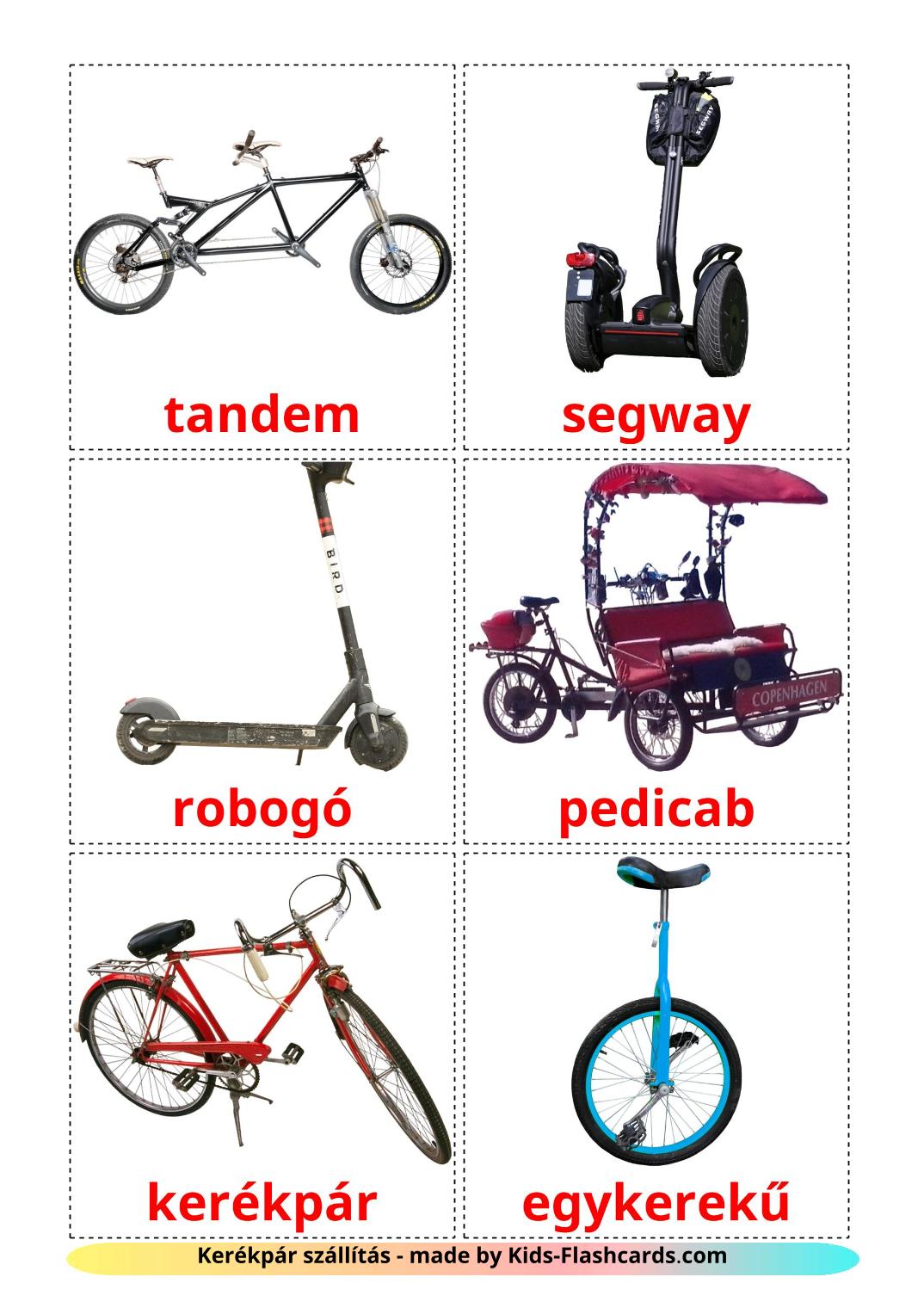 Bicycle transport - 16 Free Printable hungarian Flashcards 