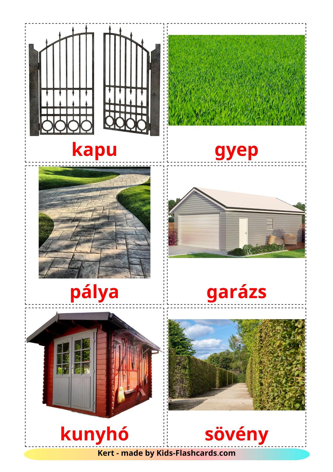 Jardin - 18 Flashcards hongrois imprimables gratuitement