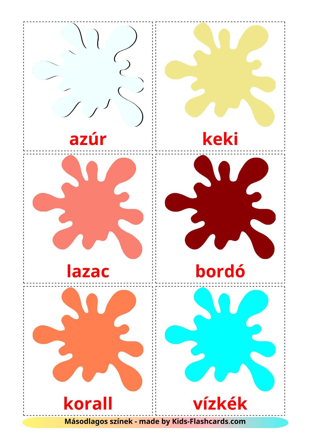 Secondary colors - 20 Free Printable hungarian Flashcards 