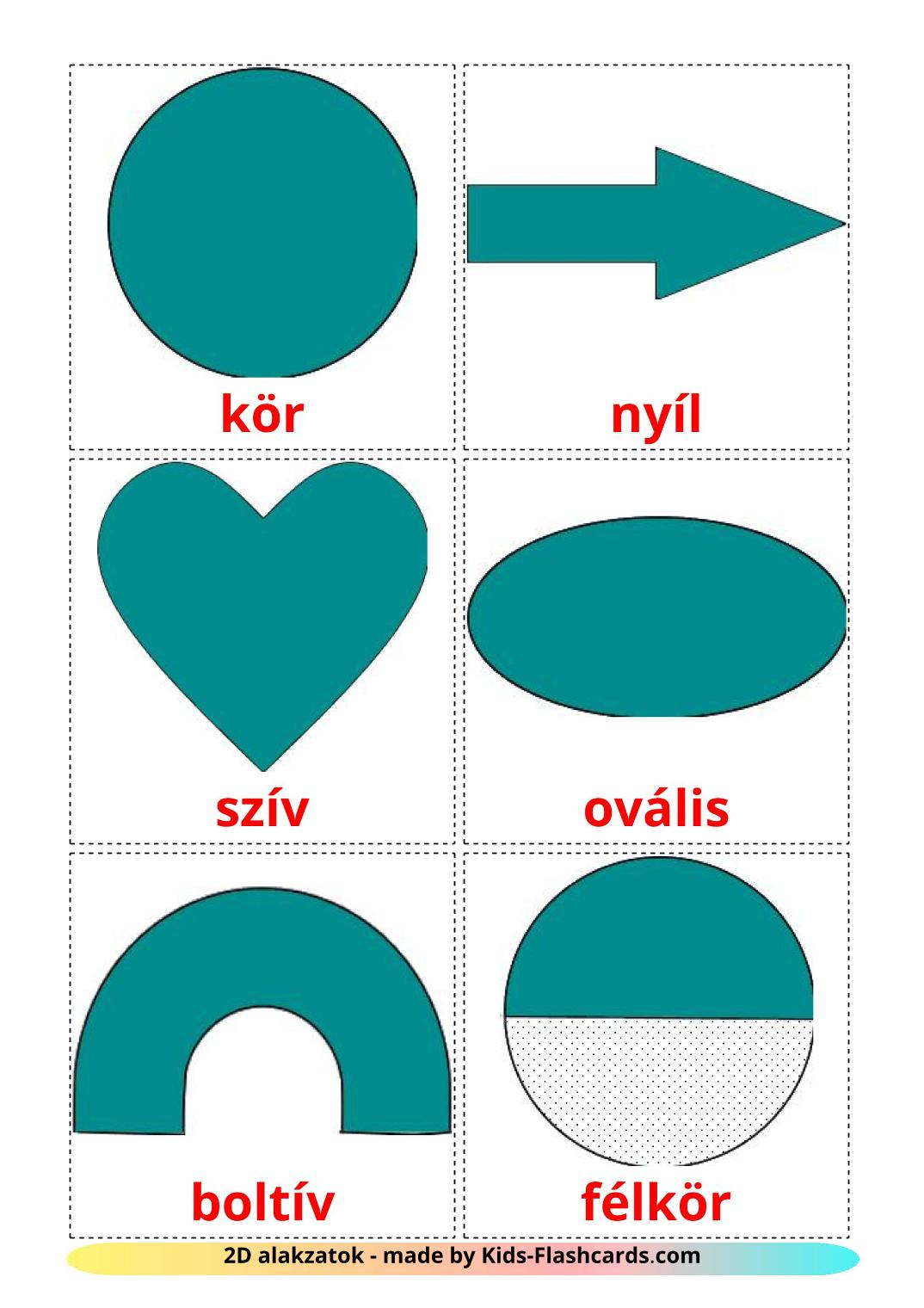 Formes en 2 Dimensions - 35 Flashcards hongrois imprimables gratuitement
