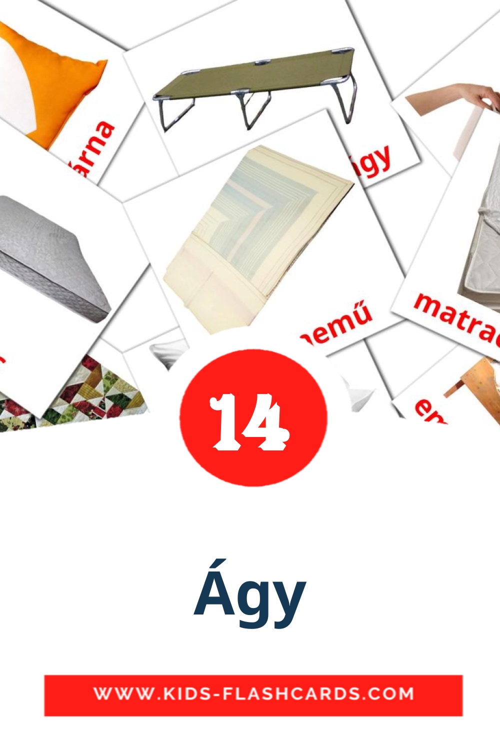 14 cartes illustrées de Ágy pour la maternelle en hongrois
