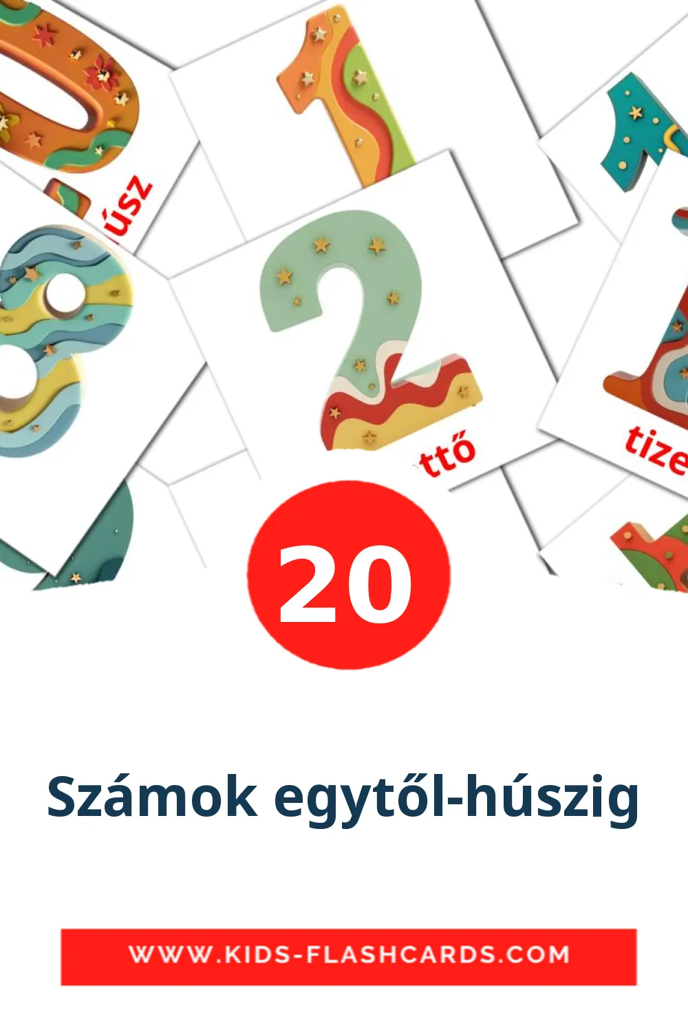 20 Számok egytől-húszig fotokaarten voor kleuters in het hongaars