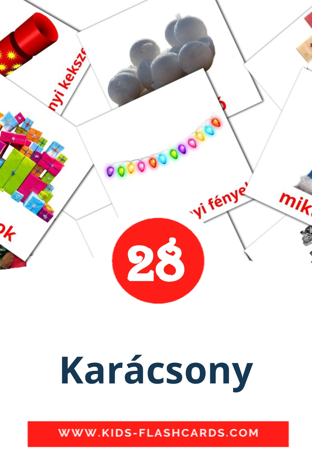 28 cartes illustrées de Karácsony pour la maternelle en hongrois