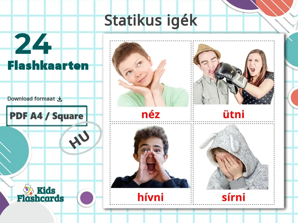 24 GRATIS Staat werkwoorden Flashcards in 4 PDF formaten | Hongaars