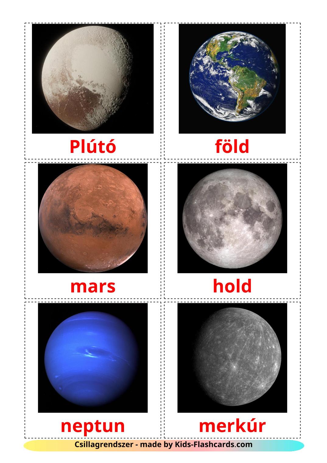 Solar System - 21 Free Printable hungarian Flashcards 