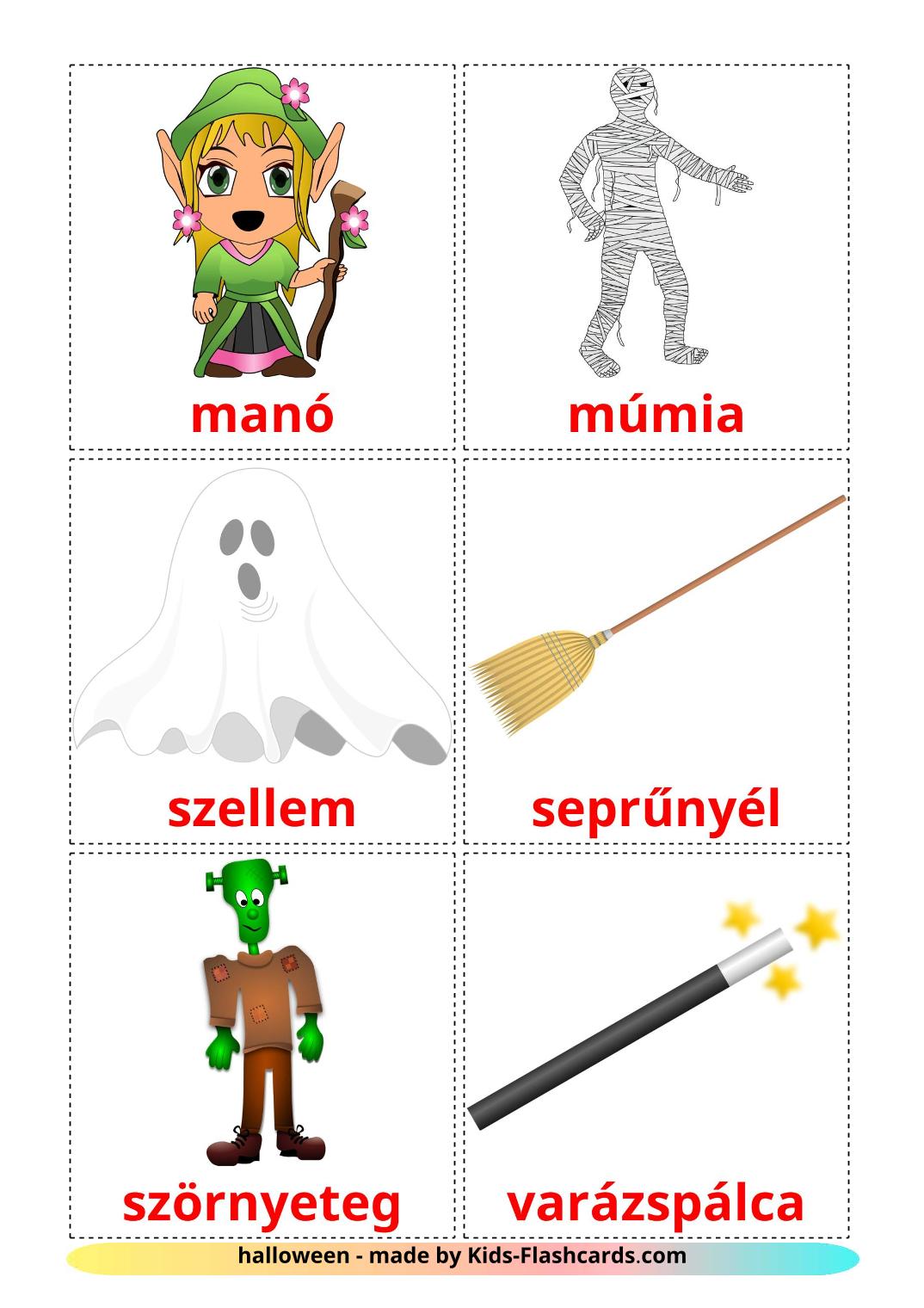 Halloween - 16 Flashcards hongrois imprimables gratuitement
