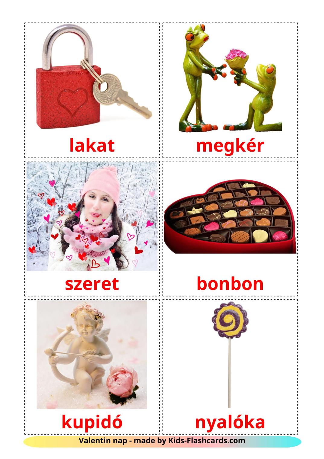 Valentine's Day - 18 Free Printable hungarian Flashcards 