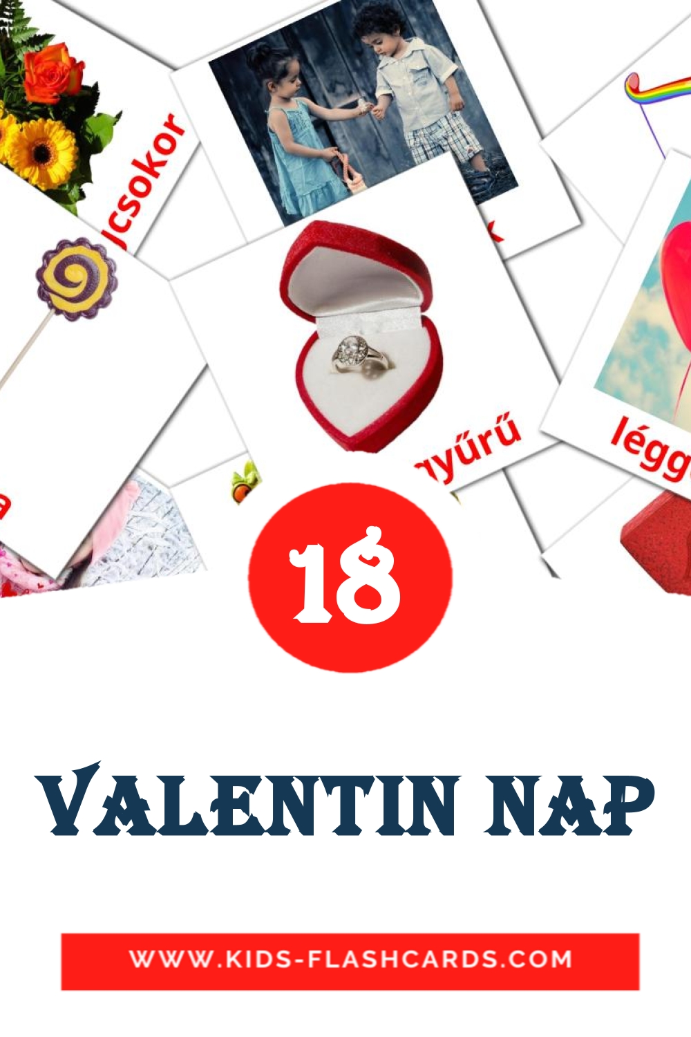 18 tarjetas didacticas de Valentin nap para el jardín de infancia en húngaro