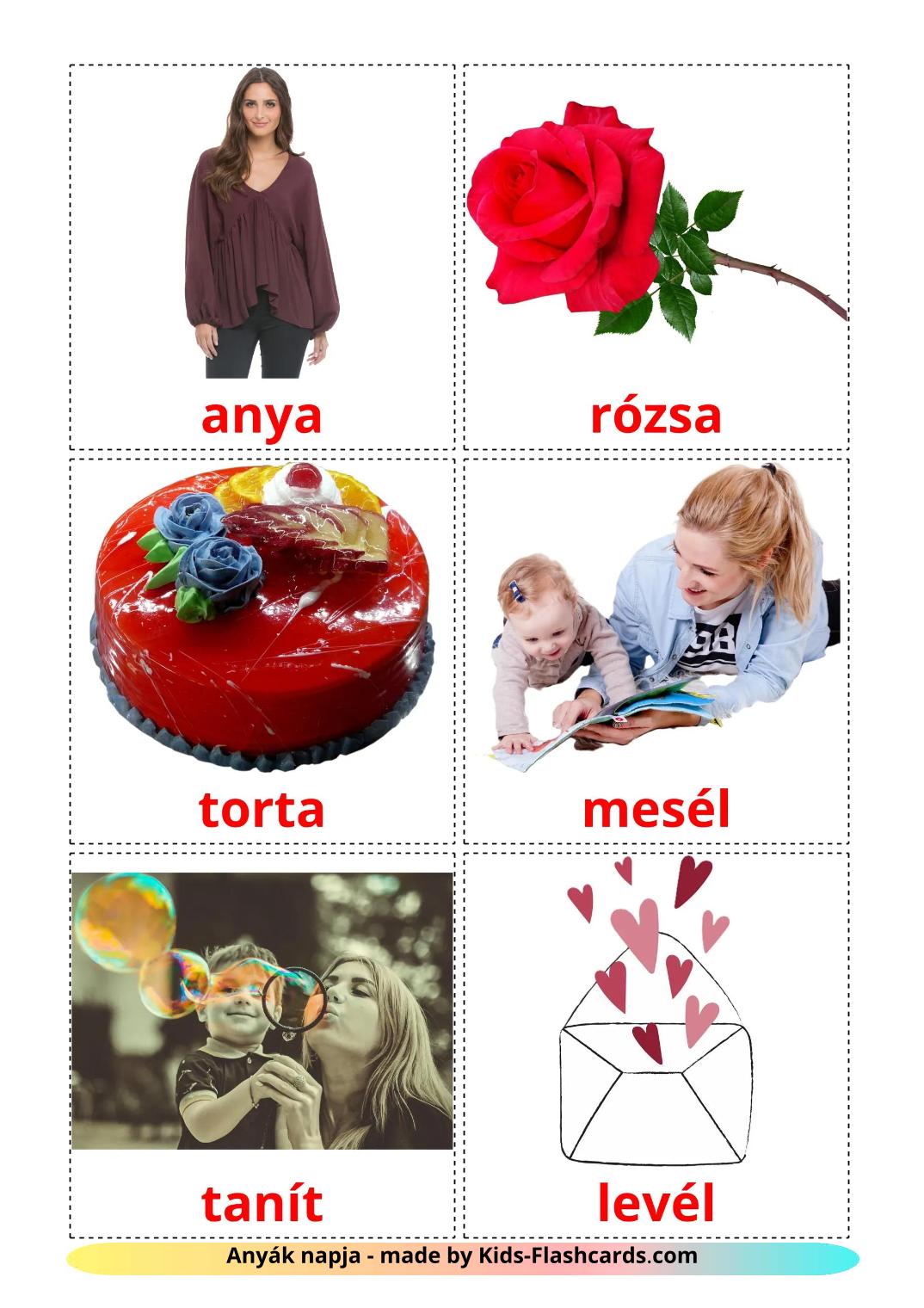 Mother's day - 25 Free Printable hungarian Flashcards 