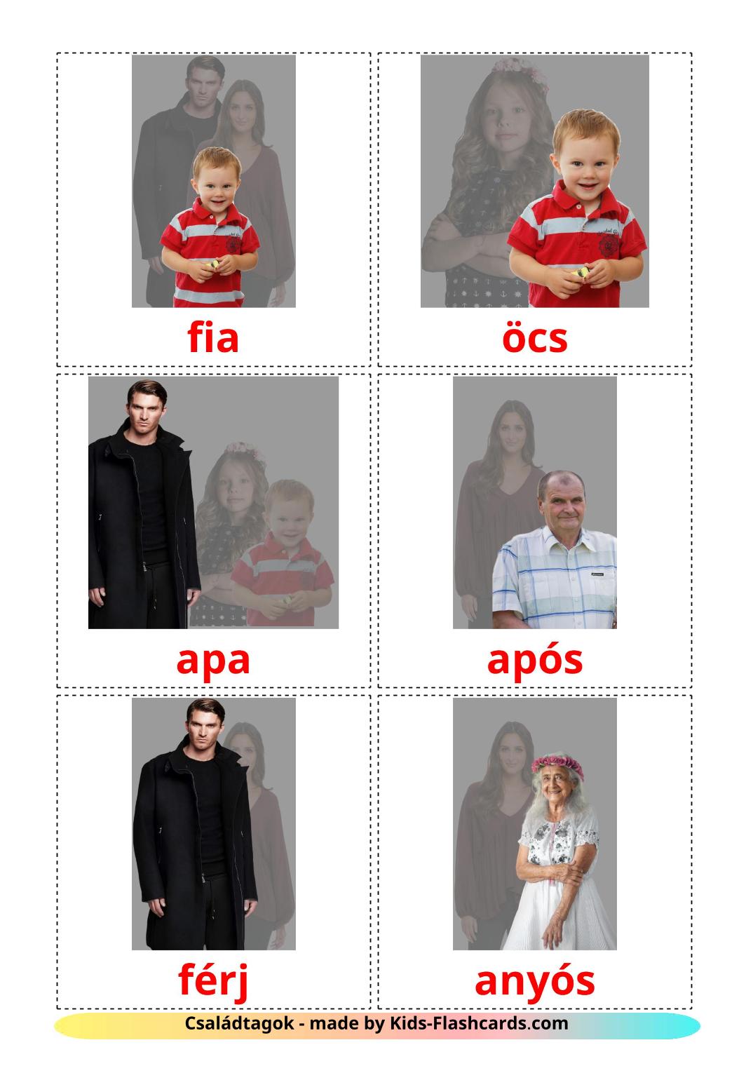 Les Membres de la Famille - 32 Flashcards hongrois imprimables gratuitement