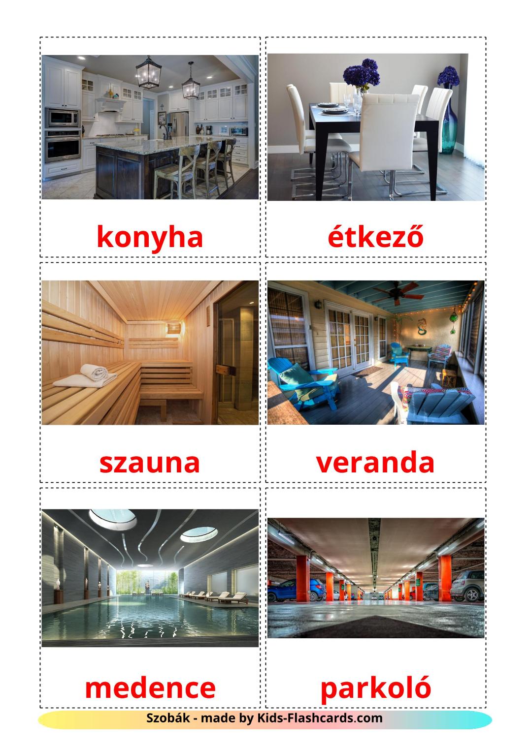 Rooms - 17 Free Printable hungarian Flashcards 