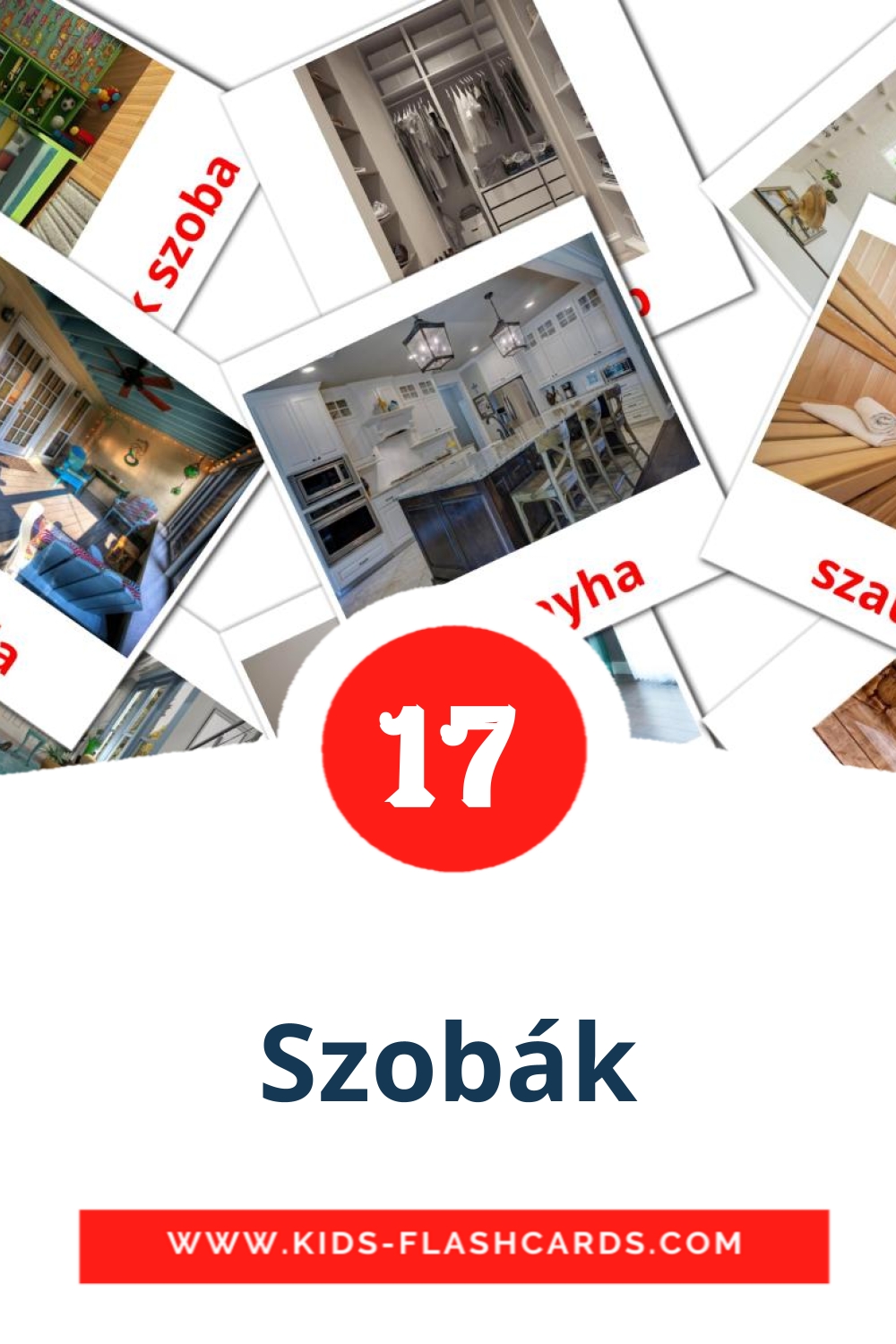 17 Szobák Picture Cards for Kindergarden in hungarian