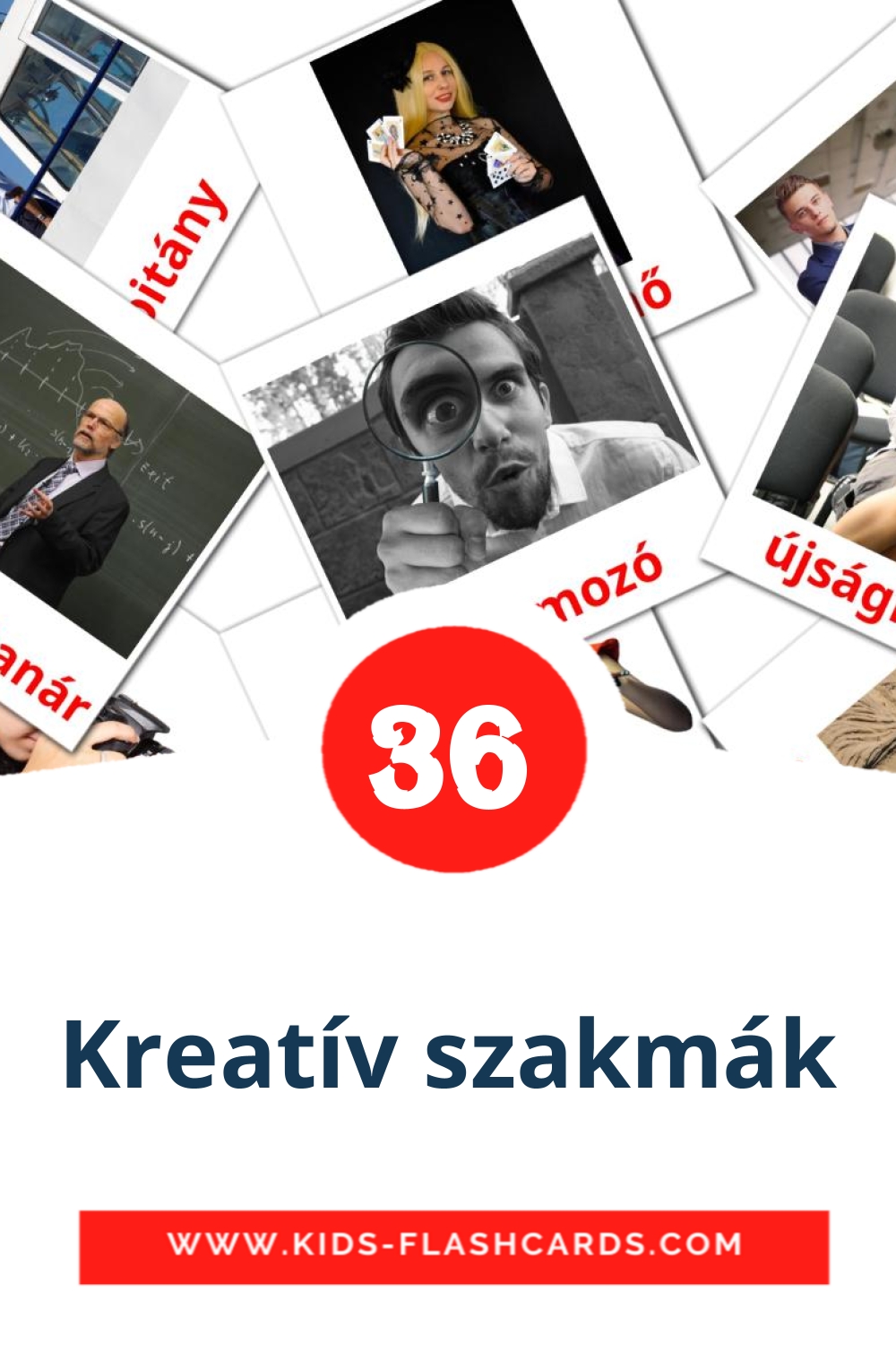36 cartes illustrées de Kreatív szakmák pour la maternelle en hongrois