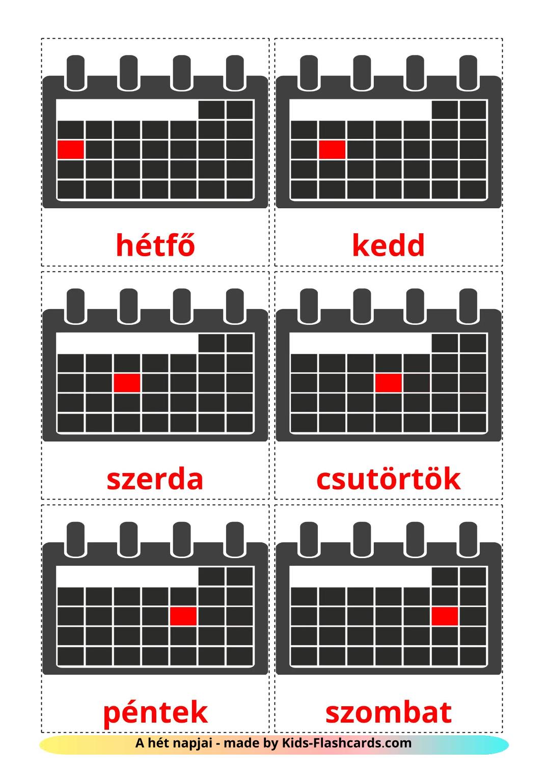 Wochentage - 13 kostenlose, druckbare Ungarisch Flashcards 