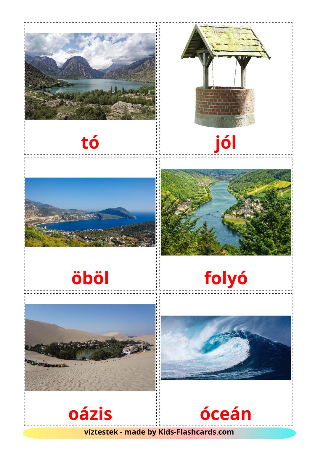 Bodies of Water - 30 Free Printable hungarian Flashcards 