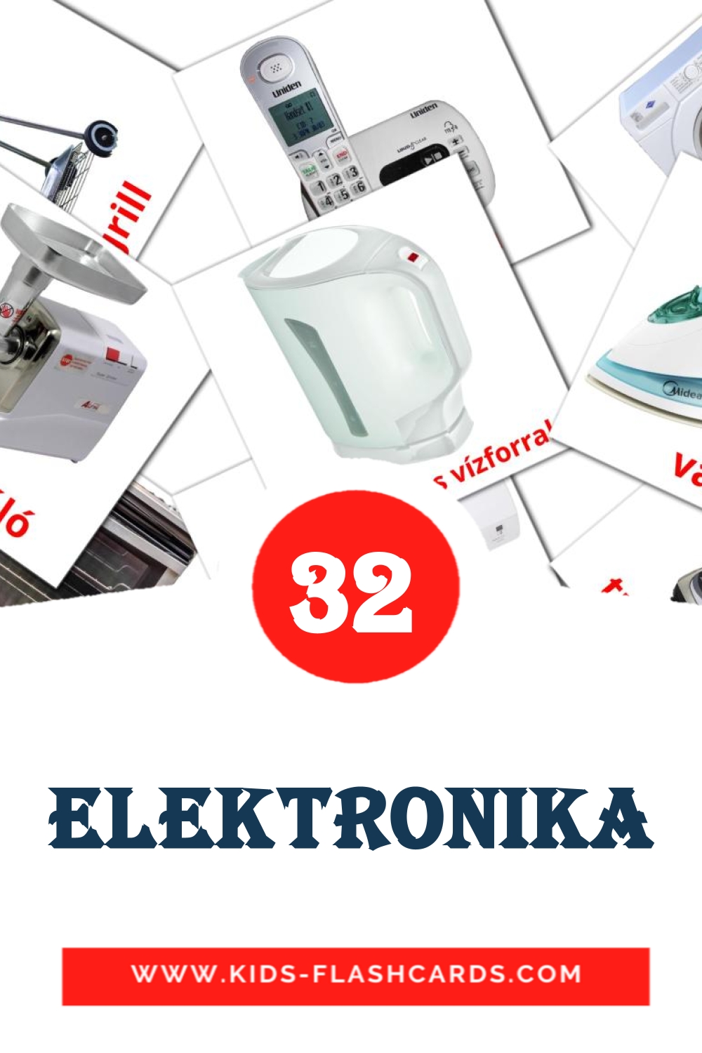 32 cartes illustrées de Elektronika pour la maternelle en hongrois