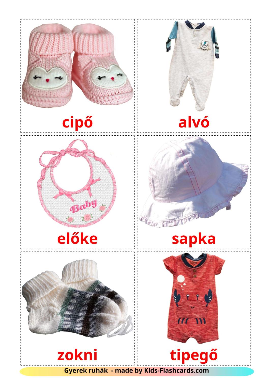 Baby clothes - 12 Free Printable hungarian Flashcards 