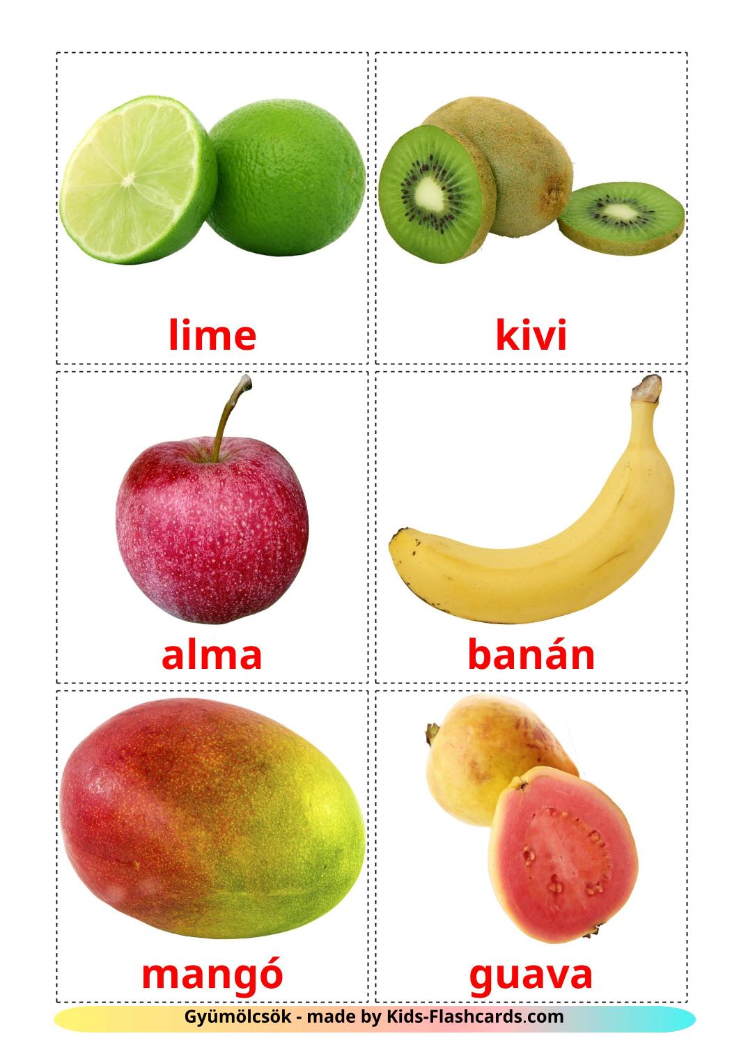 Fruits - 20 Free Printable hungarian Flashcards 