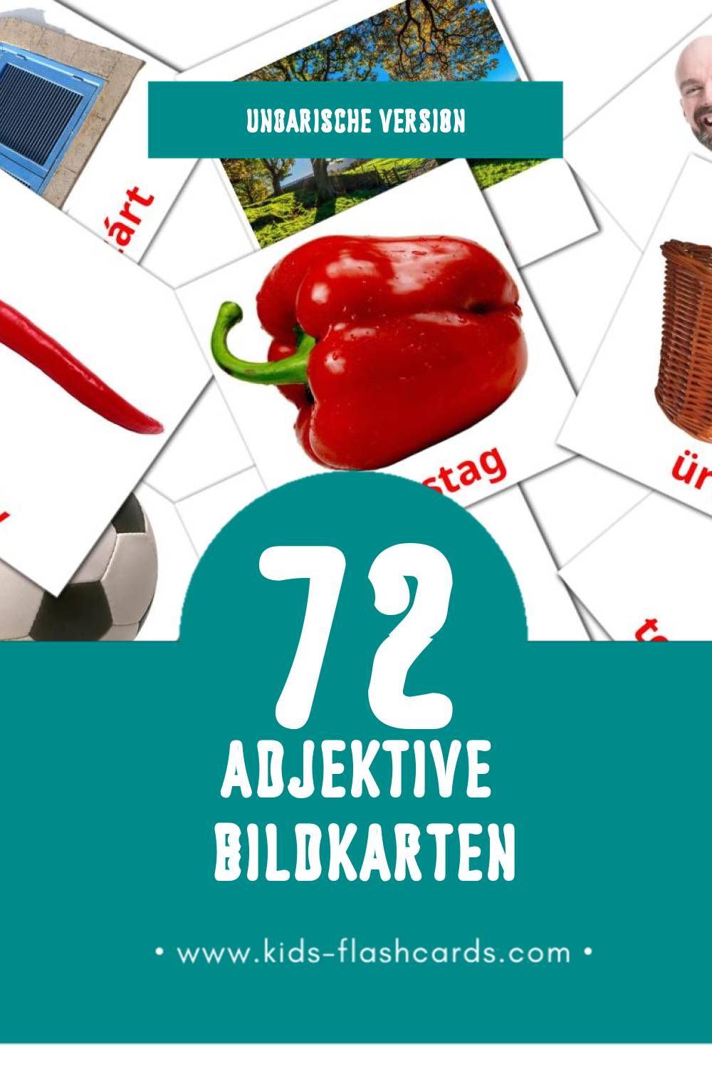 Visual Melléknevek Flashcards für Kleinkinder (72 Karten in Ungarisch)