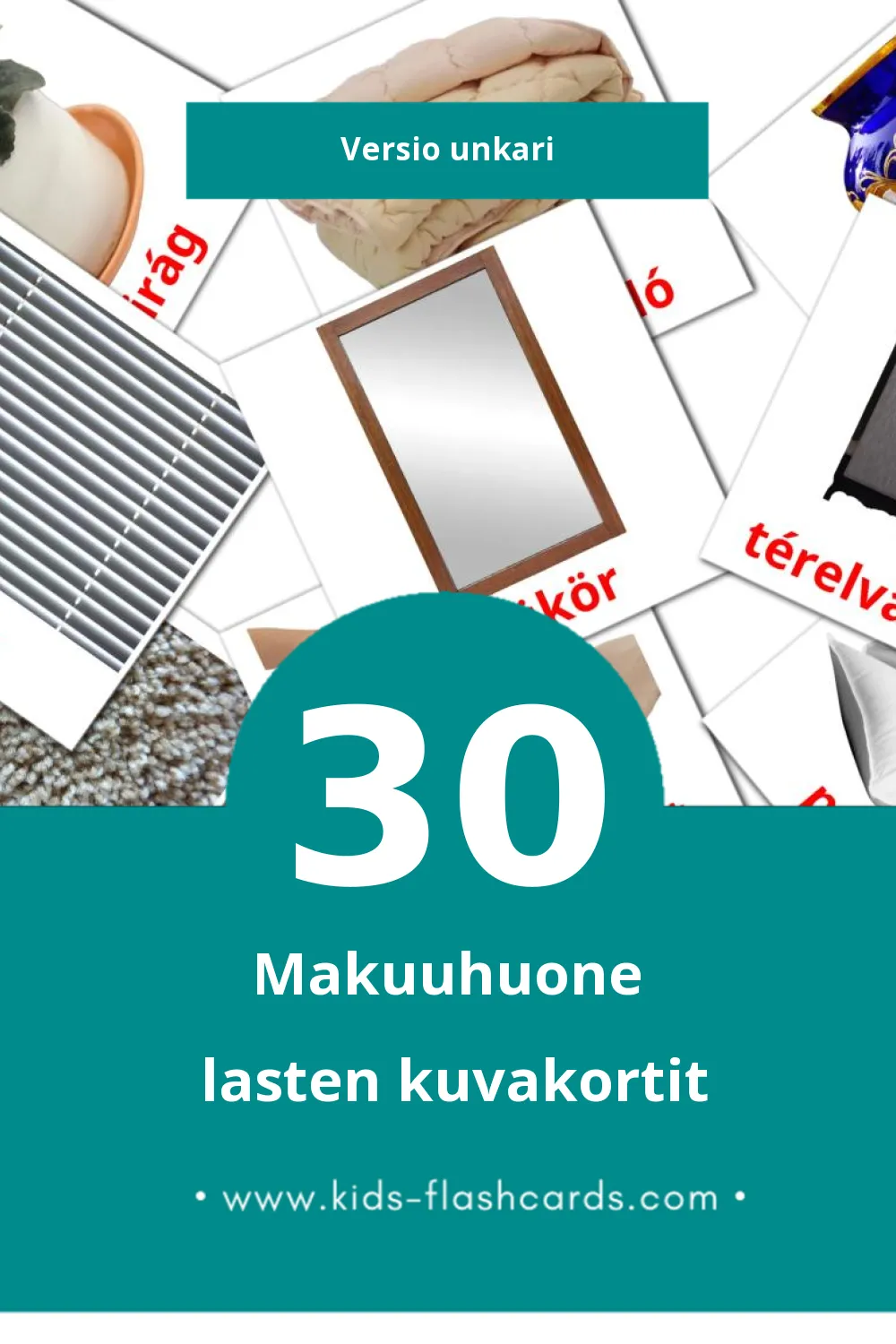 Hálószoba lasten kuvakortit pikkulapsille (30 korttia Unkariksi)
