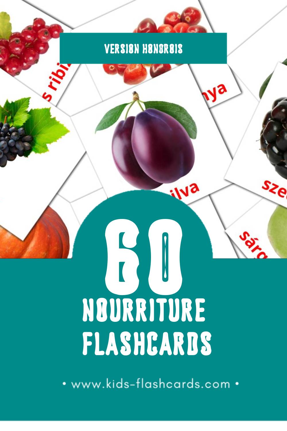 Flashcards Visual Élelmiszer pour les tout-petits (60 cartes en Hongrois)