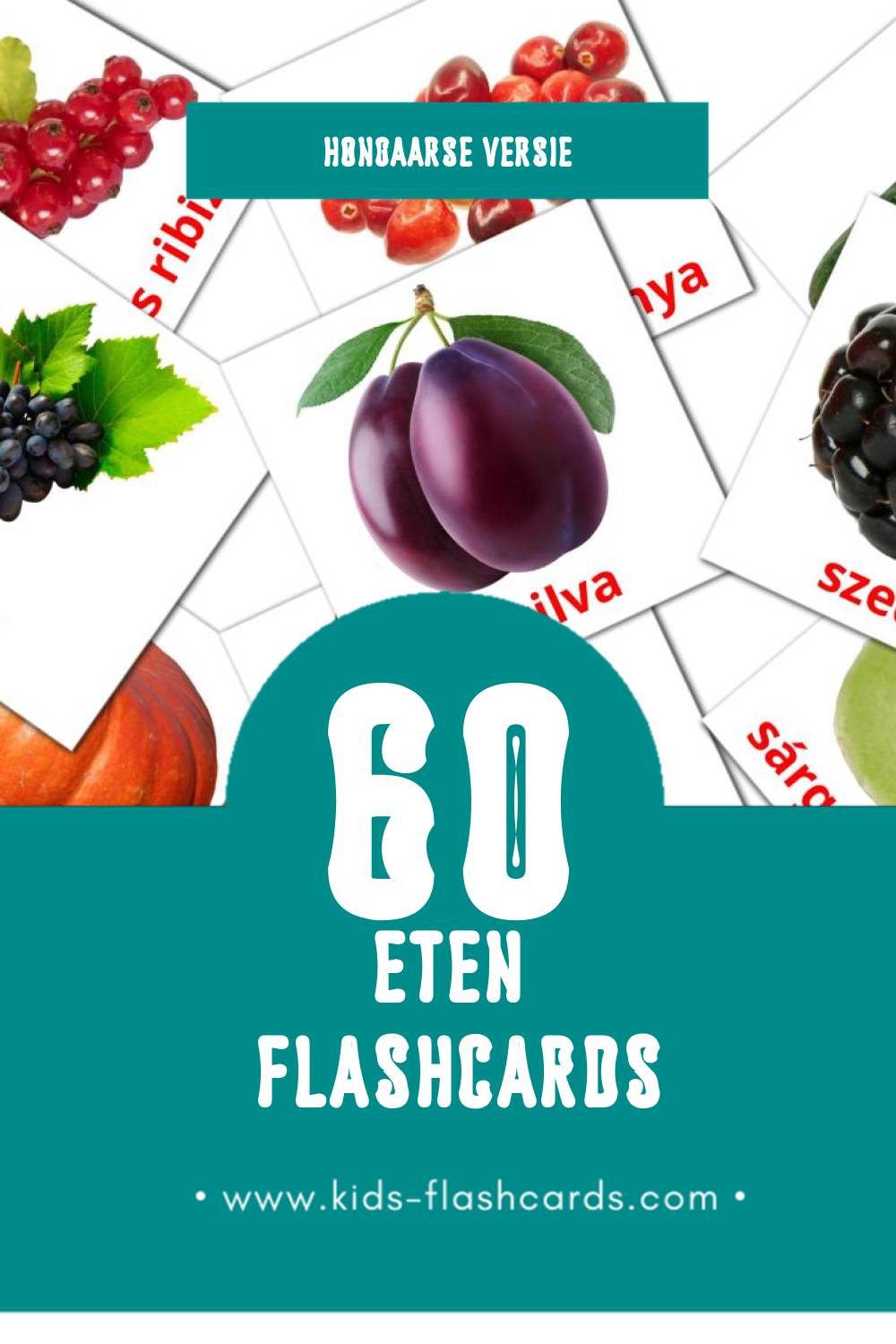 Visuele Élelmiszer Flashcards voor Kleuters (60 kaarten in het Hongaars)