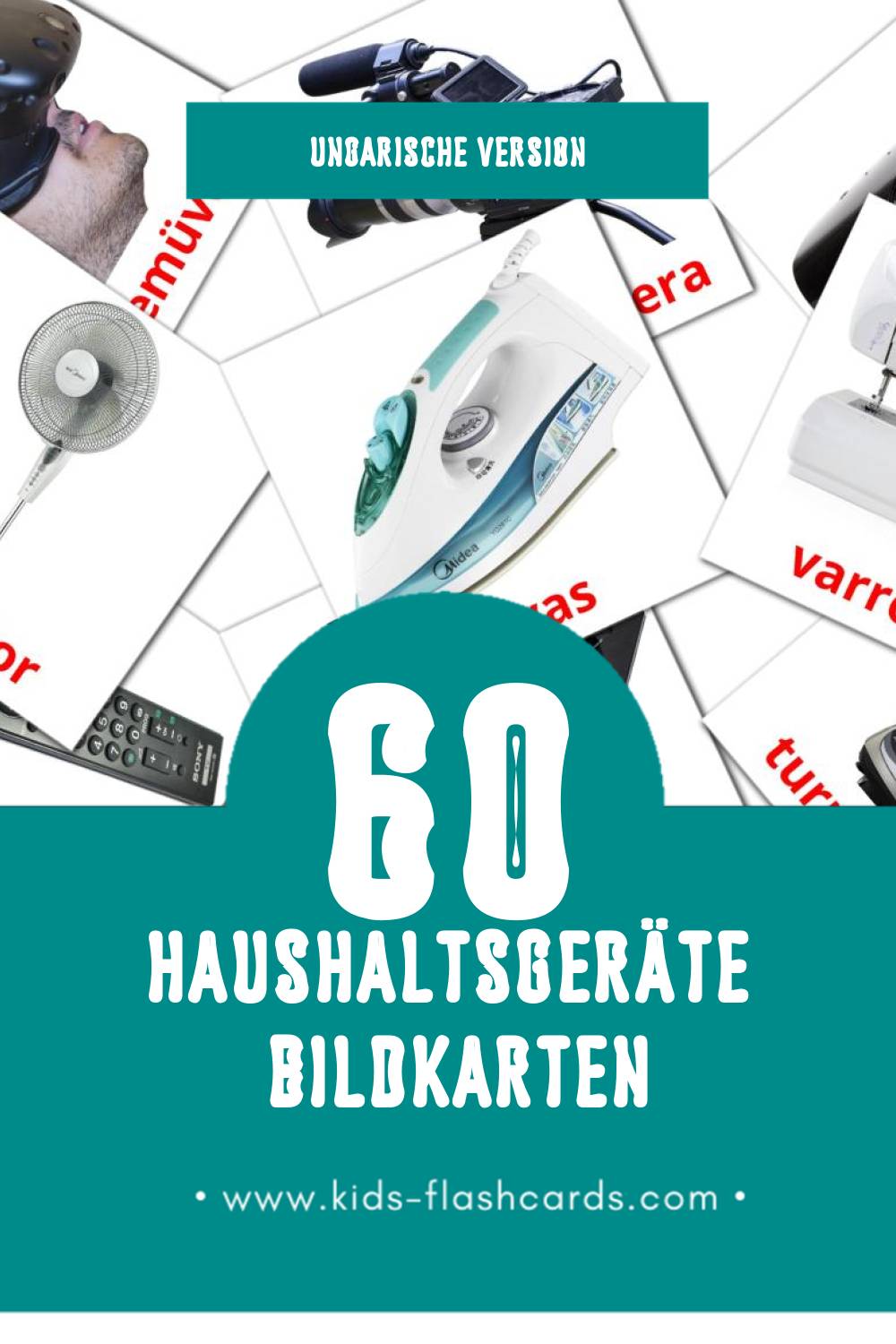Visual Háztartási gépek Flashcards für Kleinkinder (60 Karten in Ungarisch)