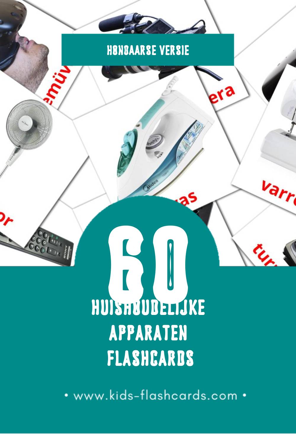Visuele Háztartási gépek Flashcards voor Kleuters (60 kaarten in het Hongaars)