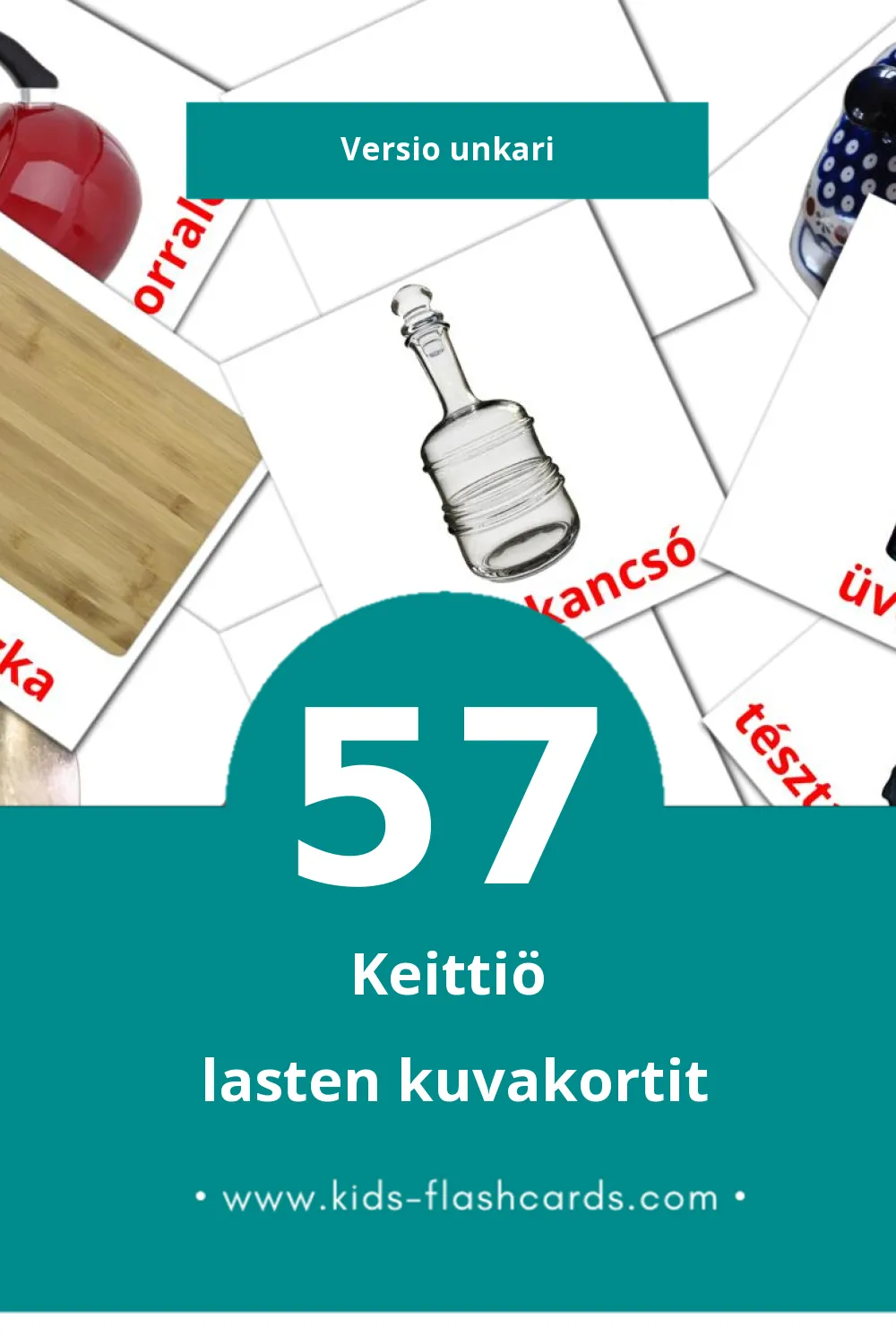 Konyha lasten kuvakortit pikkulapsille (57 korttia Unkariksi)