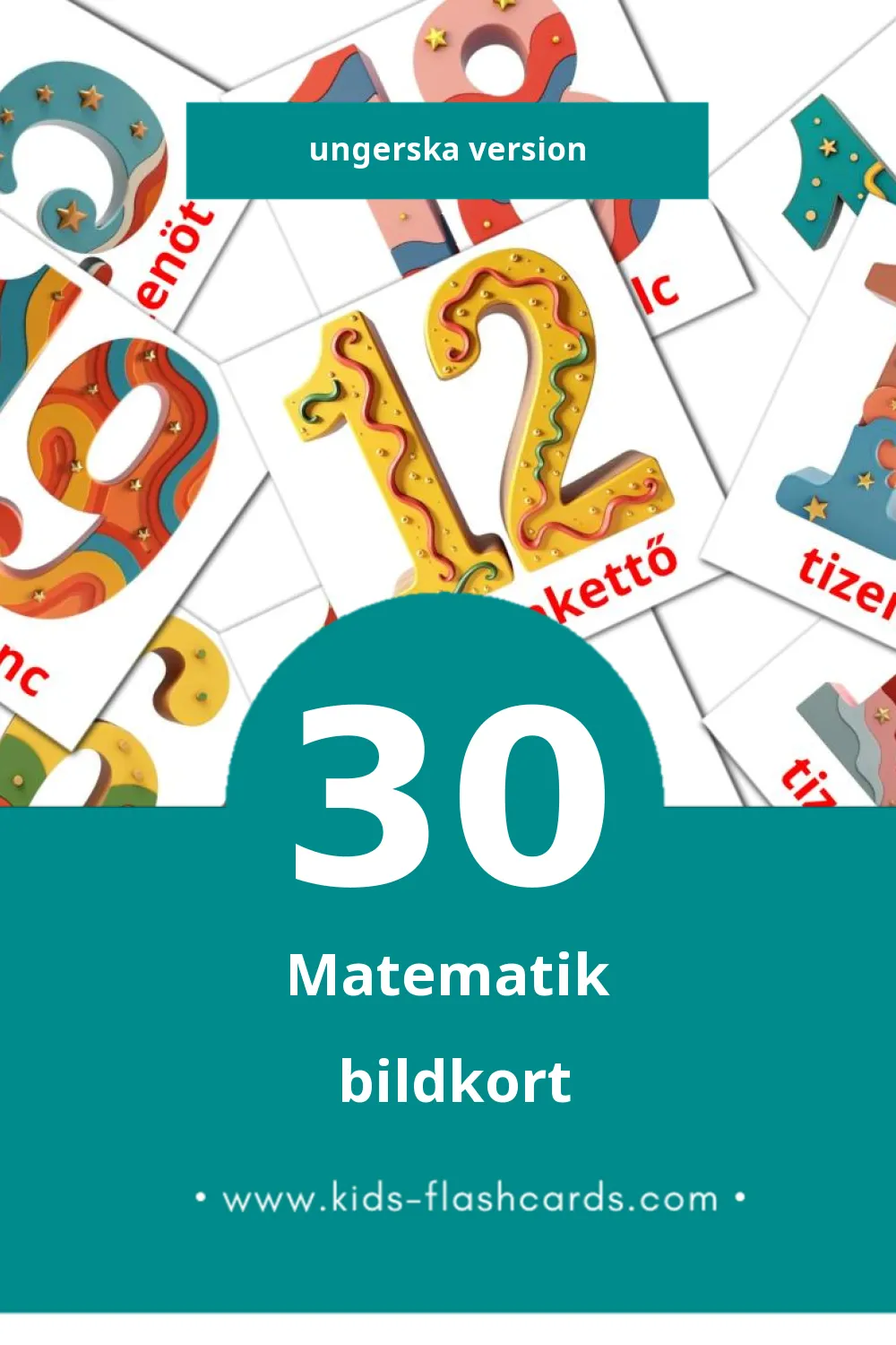 Visuella Matematika för småbarn (30 bildkort för barn på Ungerska)