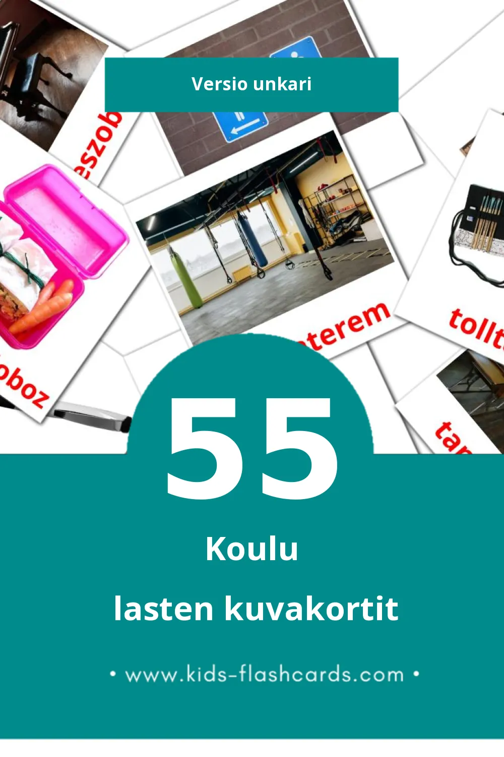 iskola lasten kuvakortit pikkulapsille (55 korttia Unkariksi)