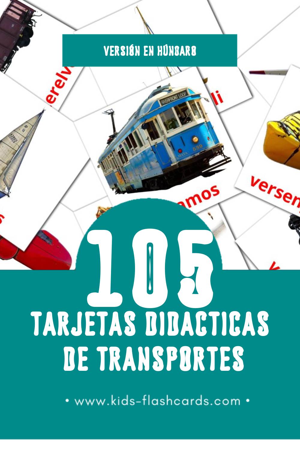 Tarjetas visuales de szállítás para niños pequeños (105 tarjetas en Húngaro)