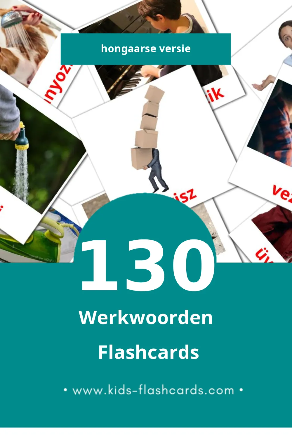 Visuele Igék Flashcards voor Kleuters (130 kaarten in het Hongaars)