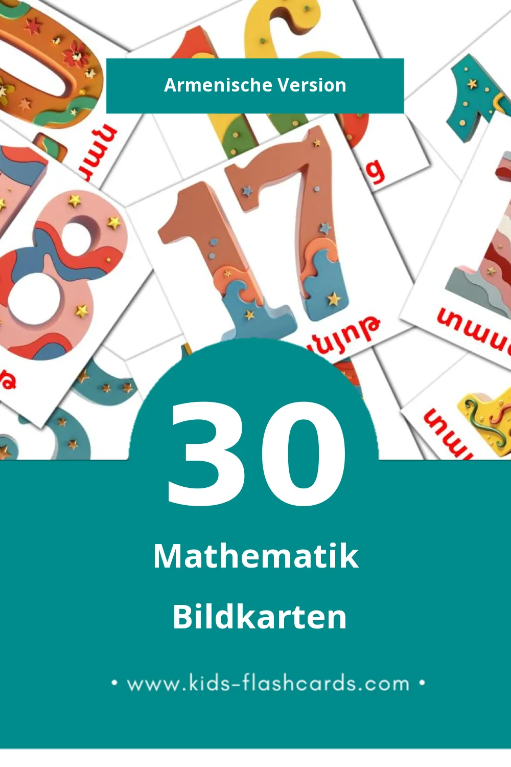 Visual math Flashcards für Kleinkinder (30 Karten in Armenisch)