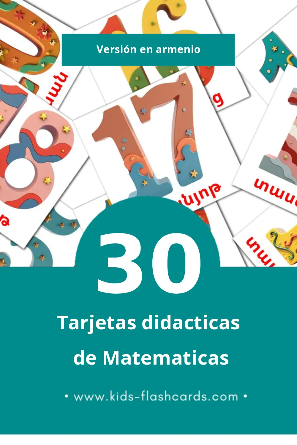 Tarjetas visuales de math para niños pequeños (30 tarjetas en Armenio)