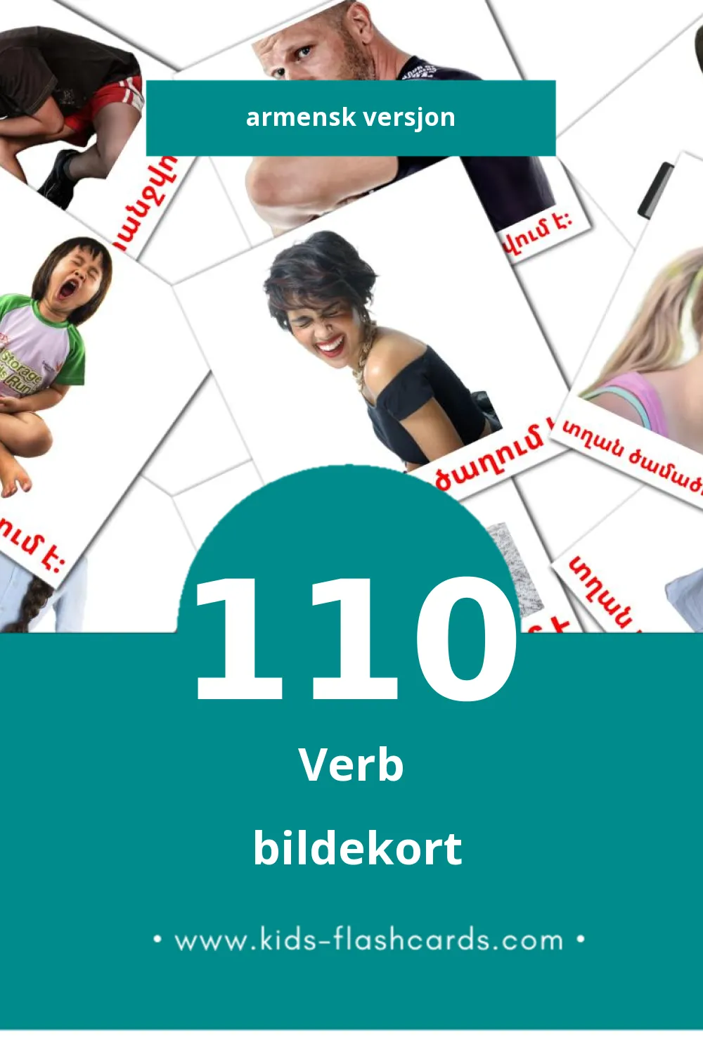 Visuelle Дієслова bildekort for småbarn (110 kort på Armensk)