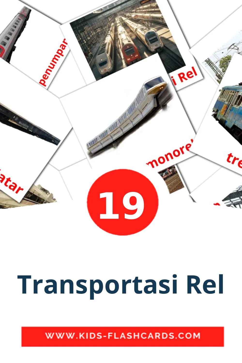 19 cartes illustrées de Transportasi Rel pour la maternelle en indonésien